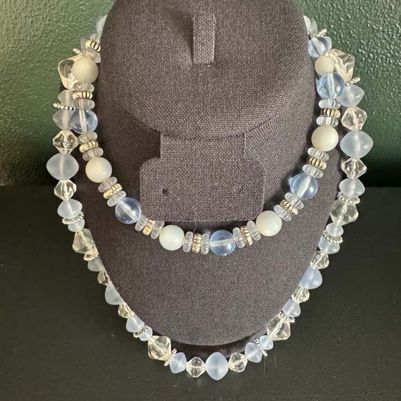 Vintage Blue Lucite with moon-glow 3 necklace stack - Picture 5 of 6